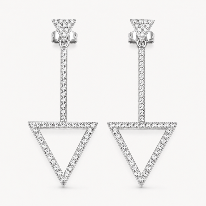 Sterling Silver Cubic Zirconia Double Triangle Drop Earrings