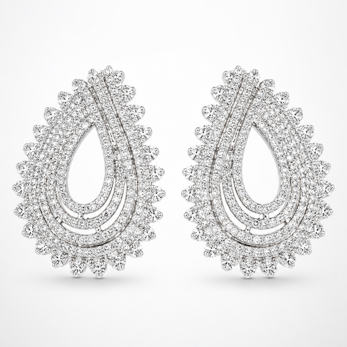 Sterling Silver Cubic Zirconia Layered Teardrop Stud Earrings