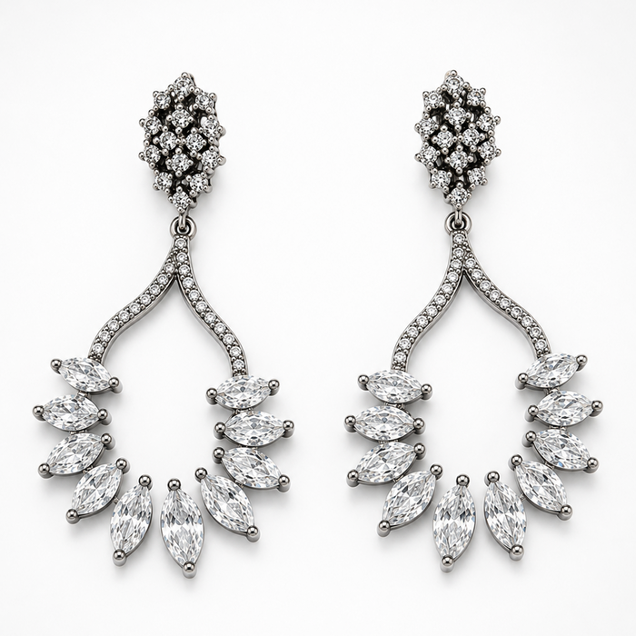 Sterling Silver Cubic Zirconia Marquise Chandelier Drop Earrings
