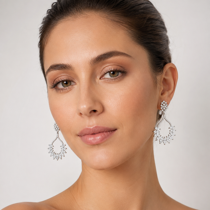 Sterling Silver Cubic Zirconia Marquise Chandelier Drop Earrings