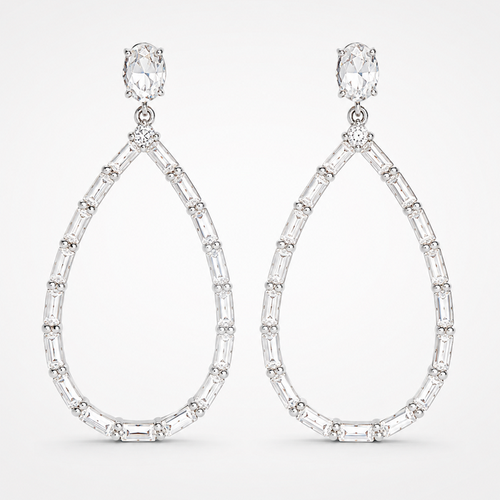 Sterling Silver Cubic Zirconia Open Teardrop Drop Earrings