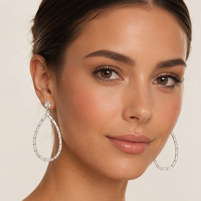 Sterling Silver Cubic Zirconia Open Teardrop Drop Earrings