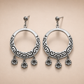 Sterling Silver Filigree Hoop Chandelier Drop Earrings with Flower Charms