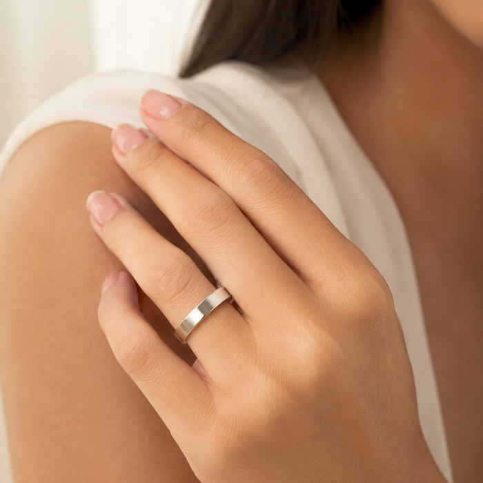 Sterling Silver Flat Wedding Band – 4 mm