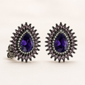 Sterling Silver Purple Cubic Zirconia Pear Sunburst Stud Earrings
