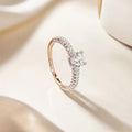 Sterling Silver Rhodium Plated Round Moissanite Solitaire Pavé Ring