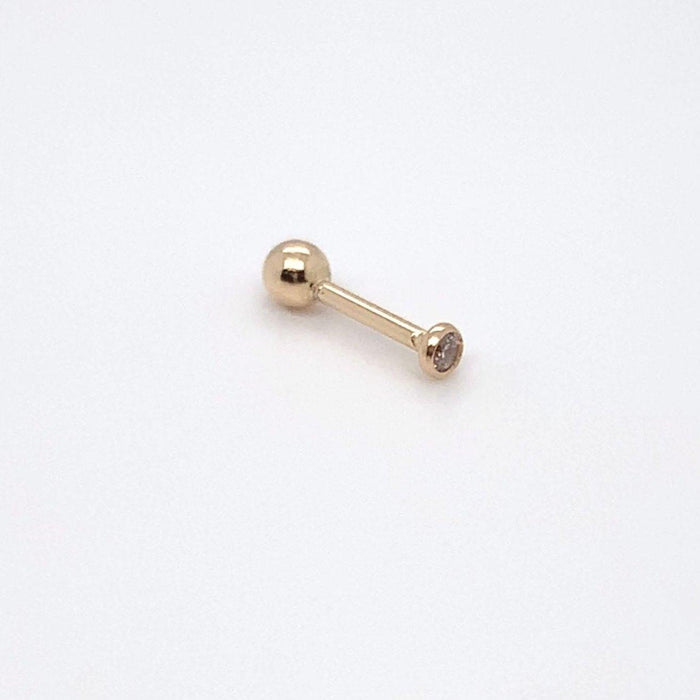 Straight Barbell Piercing with Cubic Zirconia in 18K Gold