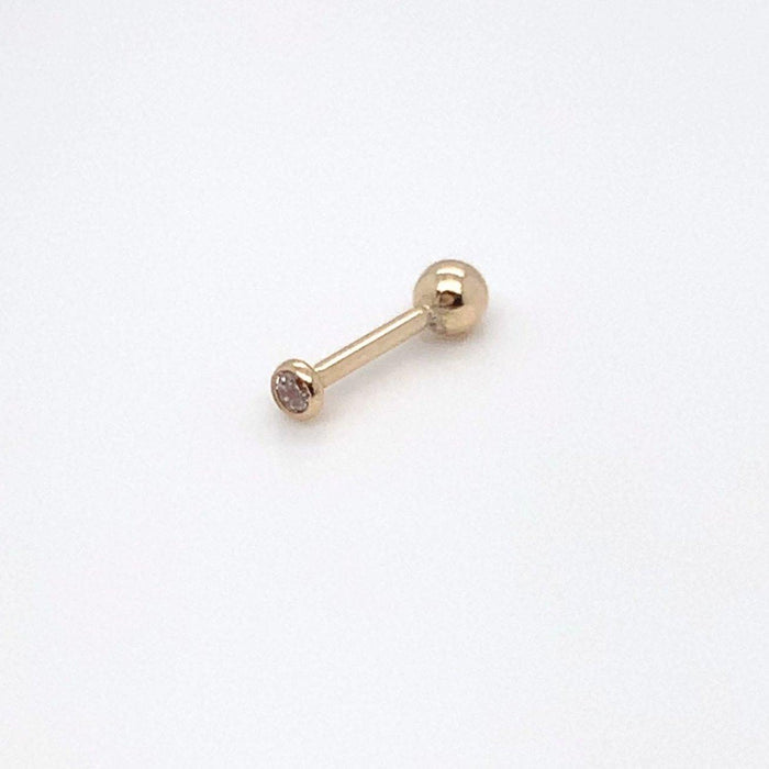 Straight Barbell Piercing with Cubic Zirconia in 18K Gold