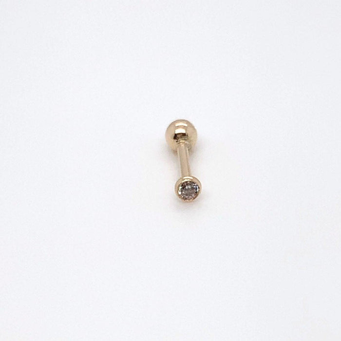 Straight Barbell Piercing with Cubic Zirconia in 18K Gold