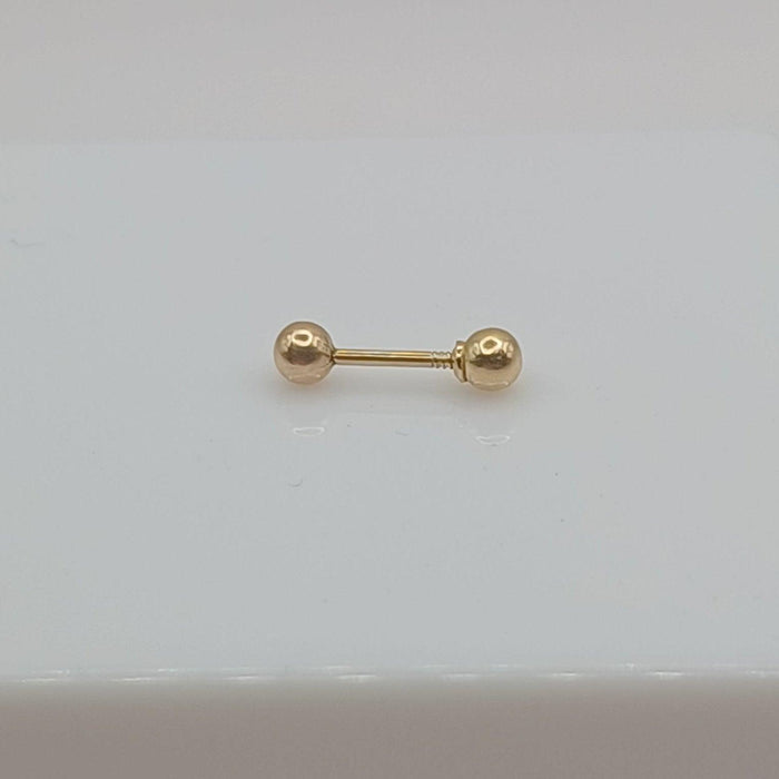 Straight Barbell Piercing with Two Balls in 18K Gold