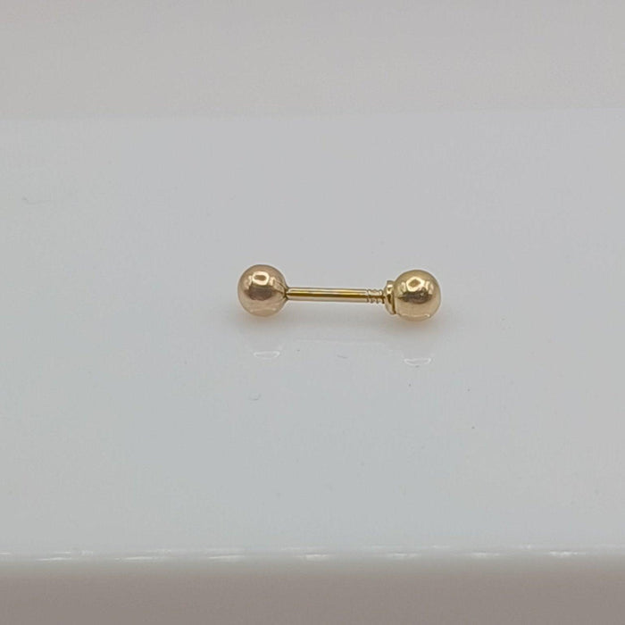 Straight Barbell Piercing with Two Balls in 18K Gold