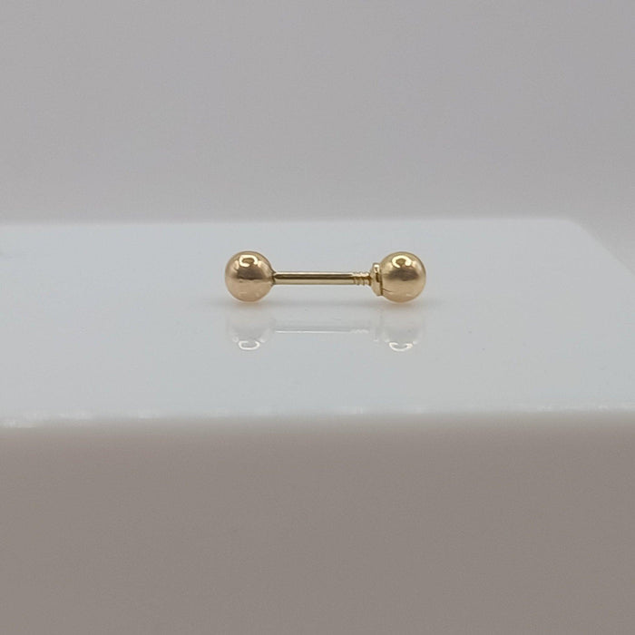 Straight Barbell Piercing with Two Balls in 18K Gold