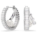 Swarovski Ariana Grande Baguette Crystal Hoop Earrings with Crystal Pearls