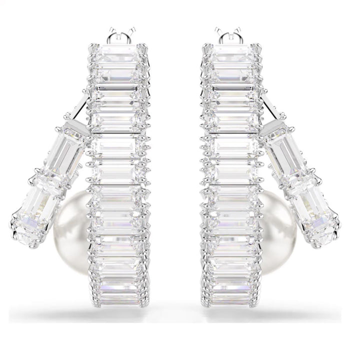 Swarovski Ariana Grande Baguette Crystal Hoop Earrings with Crystal Pearls