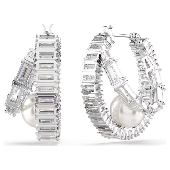 Swarovski Ariana Grande Baguette Crystal Hoop Earrings with Crystal Pearls