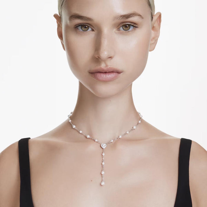 Swarovski Ariana Grande Crystal Heart Lariat Necklace with Crystal Pearls