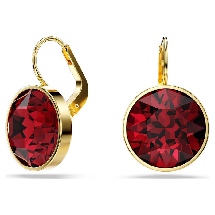 Swarovski Bella Red Crystal Leverback Earrings in Yellow Tone Plate