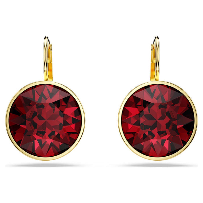 Swarovski Bella Red Crystal Leverback Earrings in Yellow Tone Plate