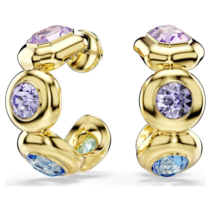 Swarovski Gema Multi Stone Hoop Earrings in Yellow Tone Plate