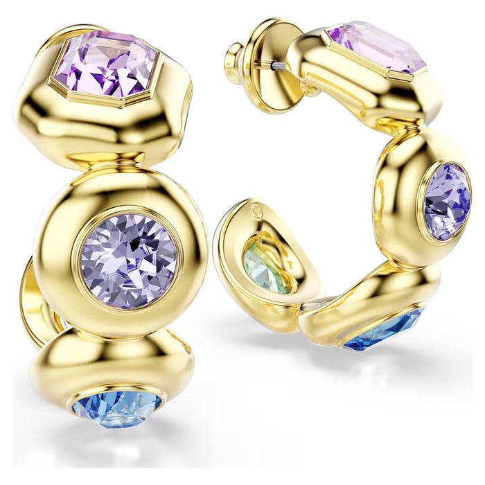 Swarovski Gema Multi Stone Hoop Earrings in Yellow Tone Plate