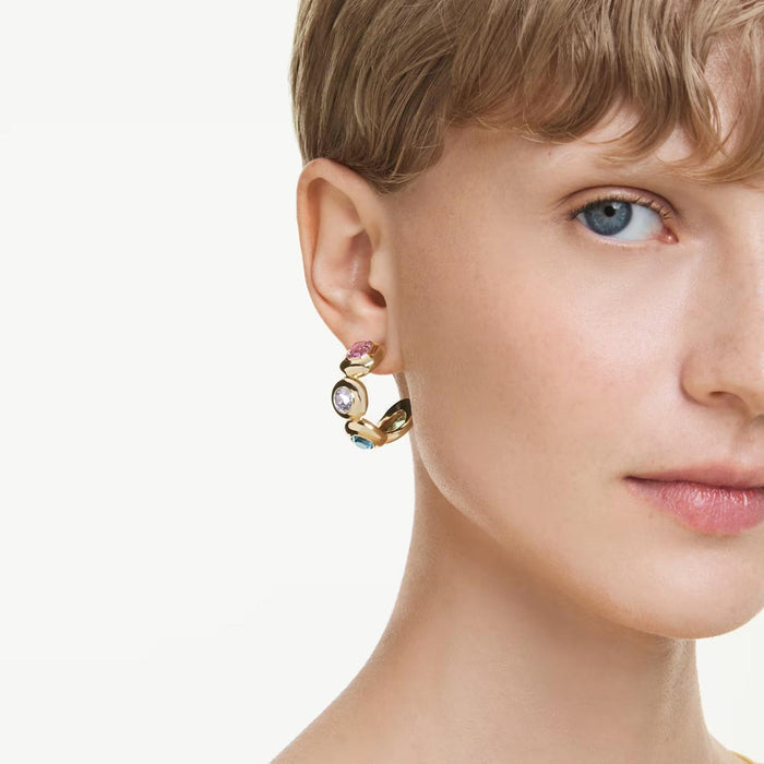 Swarovski Gema Multi Stone Hoop Earrings in Yellow Tone Plate