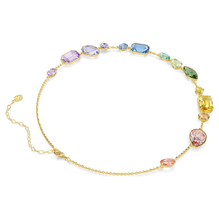 Swarovski Gema Multi Stone Necklace in Yellow Tone Plate