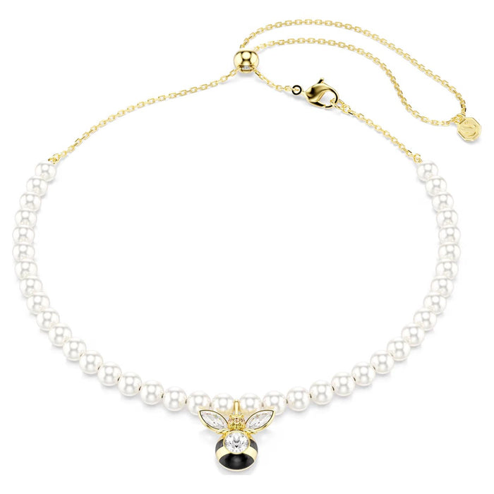 Swarovski Idyllia Crystal Pearl Bee Choker Necklace in Yellow Tone Plate