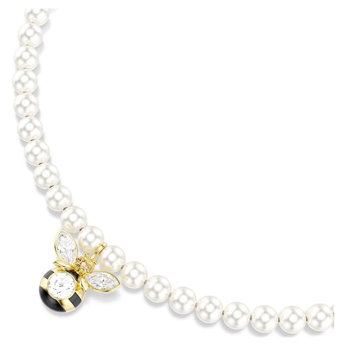 Swarovski Idyllia Crystal Pearl Bee Choker Necklace in Yellow Tone Plate