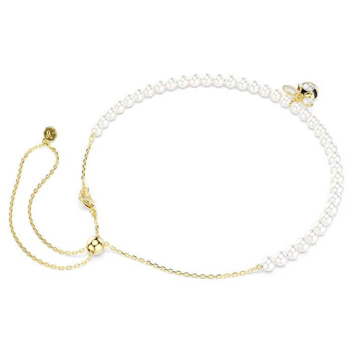 Swarovski Idyllia Crystal Pearl Bee Choker Necklace in Yellow Tone Plate