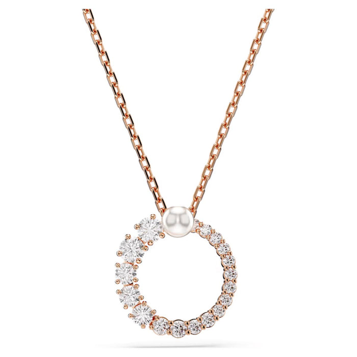 Swarovski Matrix Crystal Pearl Necklace in Rose Toned Metal