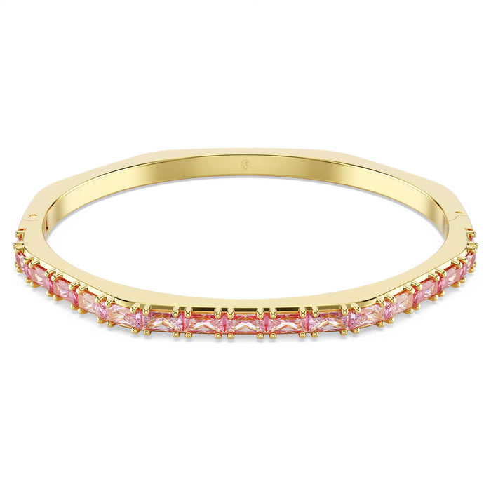 Swarovski Matrix Pink Crystal Bangle Bracelet in Yellow Tone Plate