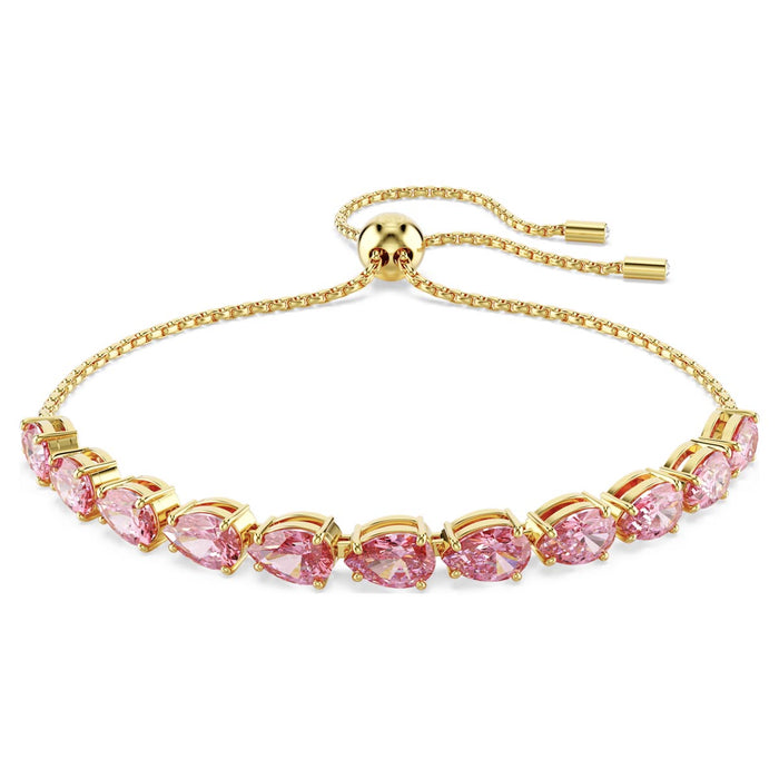 Swarovski Matrix Pink Crystal Bolo Bracelet in Yellow Tone Plate