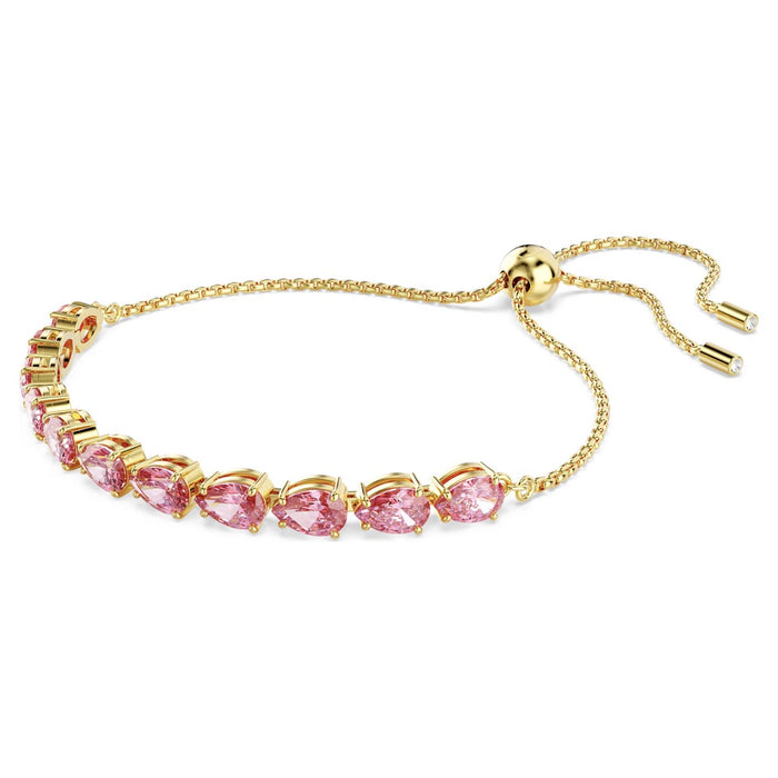 Swarovski Matrix Pink Crystal Bolo Bracelet in Yellow Tone Plate