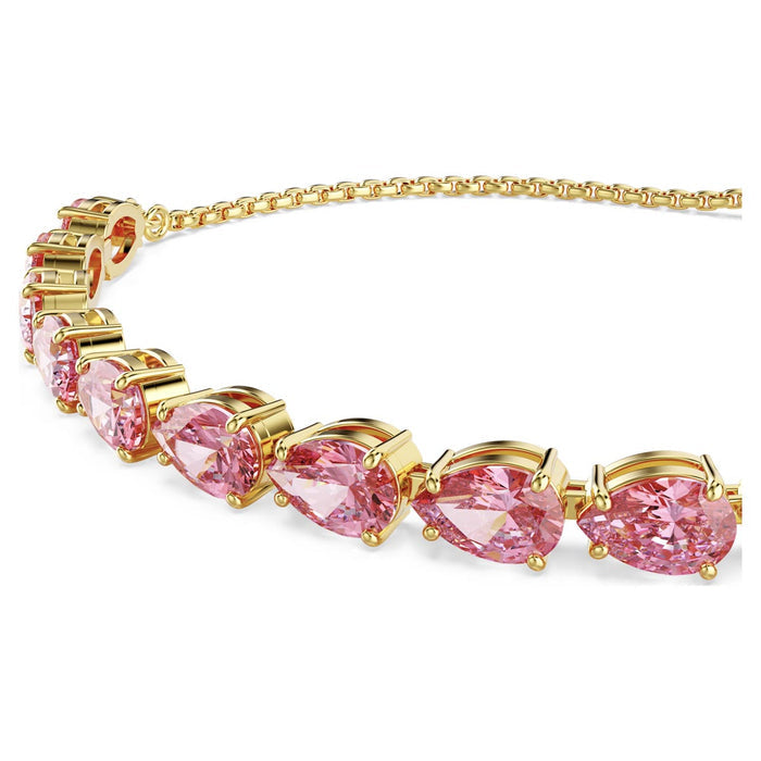 Swarovski Matrix Pink Crystal Bolo Bracelet in Yellow Tone Plate