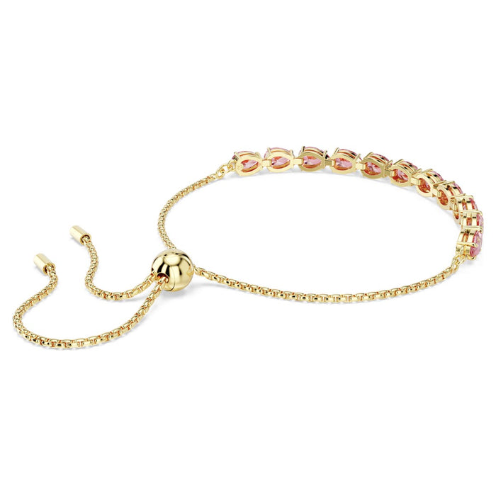 Swarovski Matrix Pink Crystal Bolo Bracelet in Yellow Tone Plate