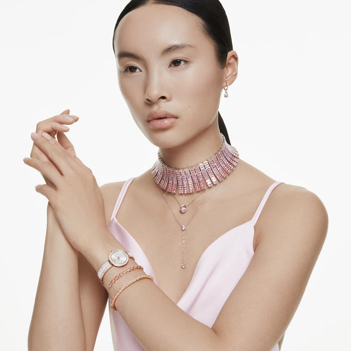Swarovski Matrix Pink Crystal Bolo Bracelet in Yellow Tone Plate