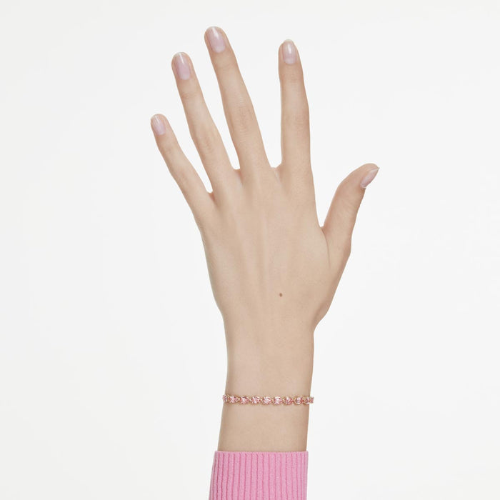 Swarovski Matrix Pink Crystal Bolo Bracelet in Yellow Tone Plate