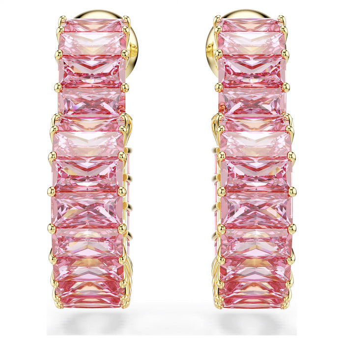 Swarovski Matrix Pink Crystal Heart Hoop Earrings in Yellow Tone Plate