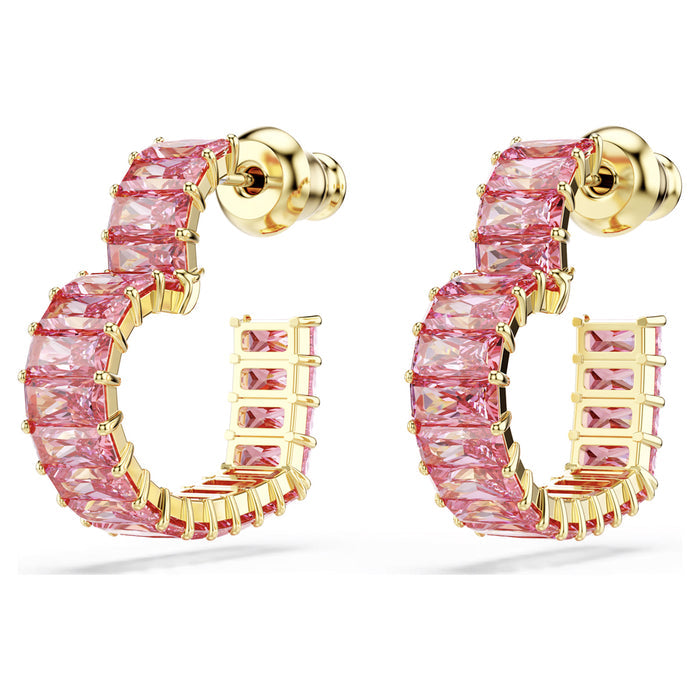 Swarovski Matrix Pink Crystal Heart Hoop Earrings in Yellow Tone Plate