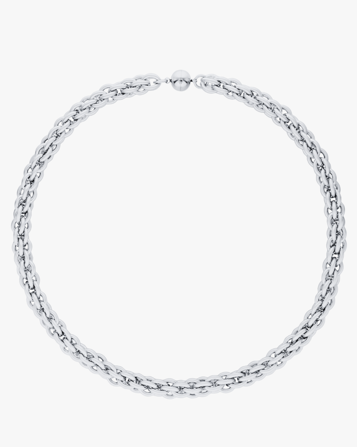 Silver brushed chain necklace with layered links and magnetic clasp, available from Australian jewellery brand GIMME