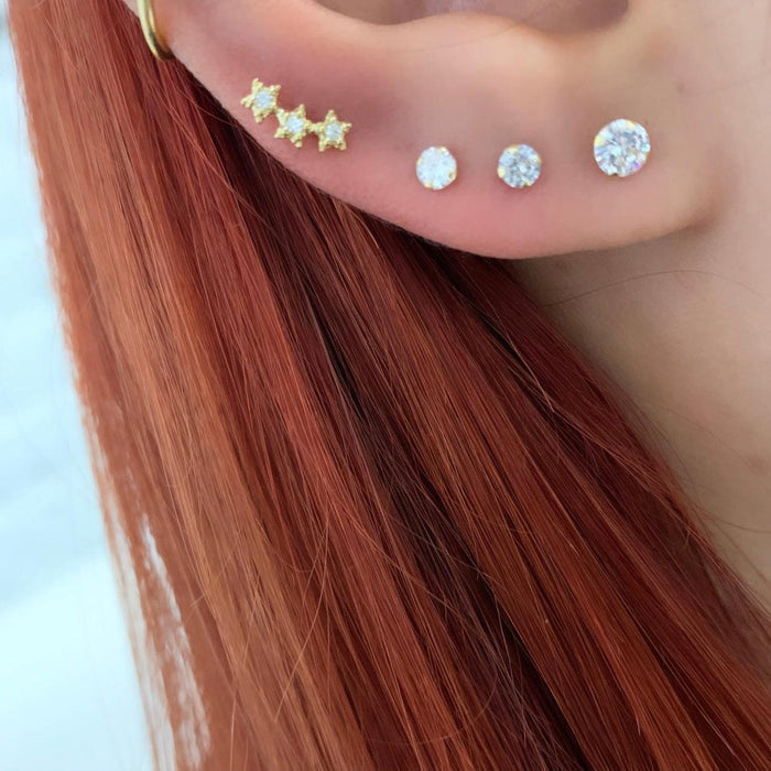 Three Stars Piercing with Cubic Zirconia in 18K Gold
