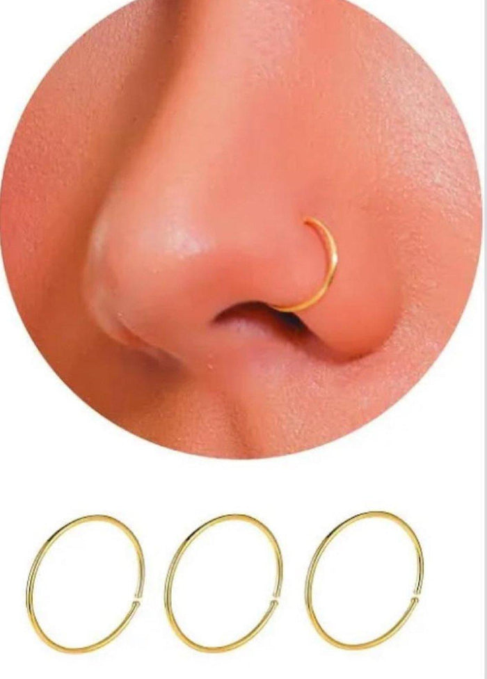 Piercing de Ouro 18k Modelo Argola / Tiny 18K Yellow Gold Nose Hoop Piercing - Ricca Jewelry