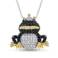 Tri-Plated 925 Sterling Silver Black CZ Crowned Frog Necklace - BGP00583