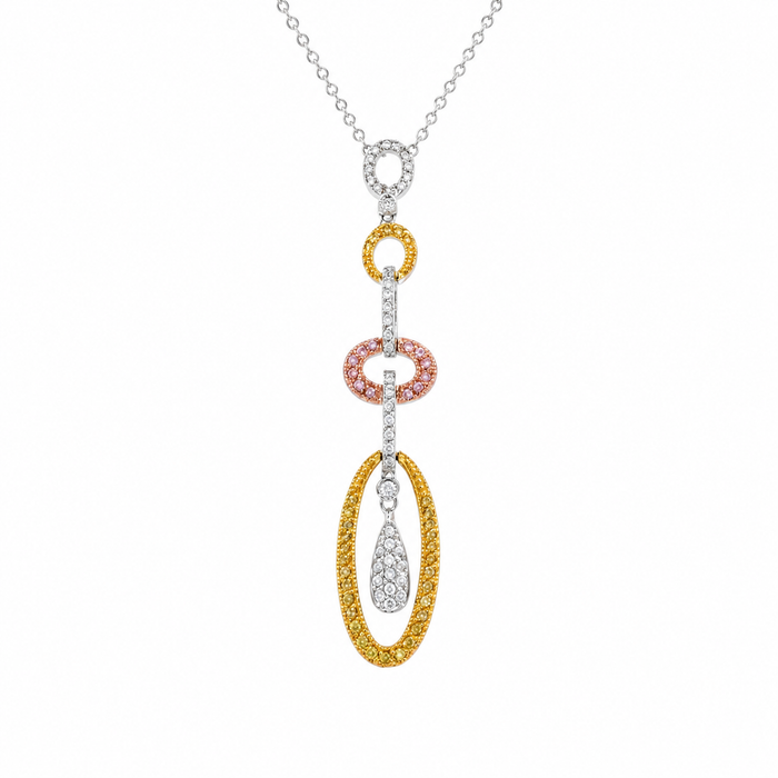Tri-Tone Plated 925 Silver Open Oval Multi Colored CZ Dangle Pendant Necklace - BGN00010