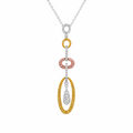 Tri-Tone Plated 925 Silver Open Oval Multi Colored CZ Dangle Pendant Necklace - BGN00010