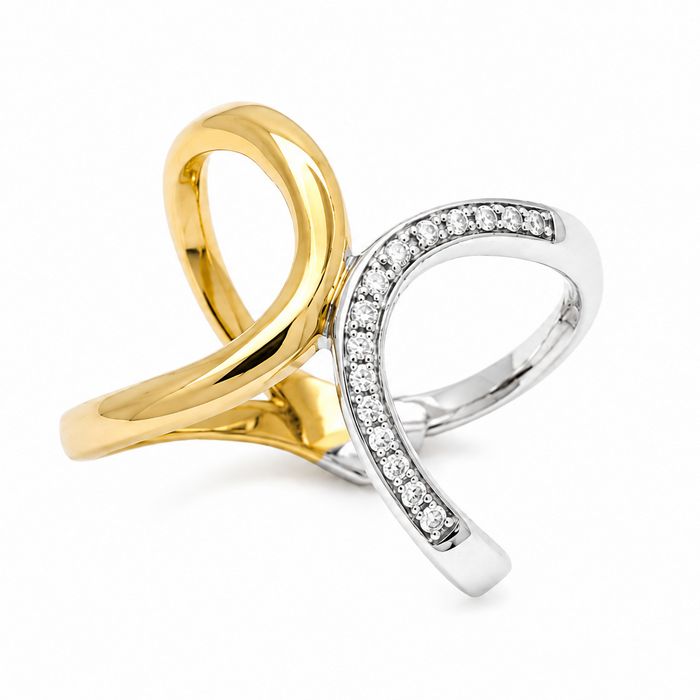 Two-Tone 925 Sterling Silver CZ Open Design Ring - STR00582