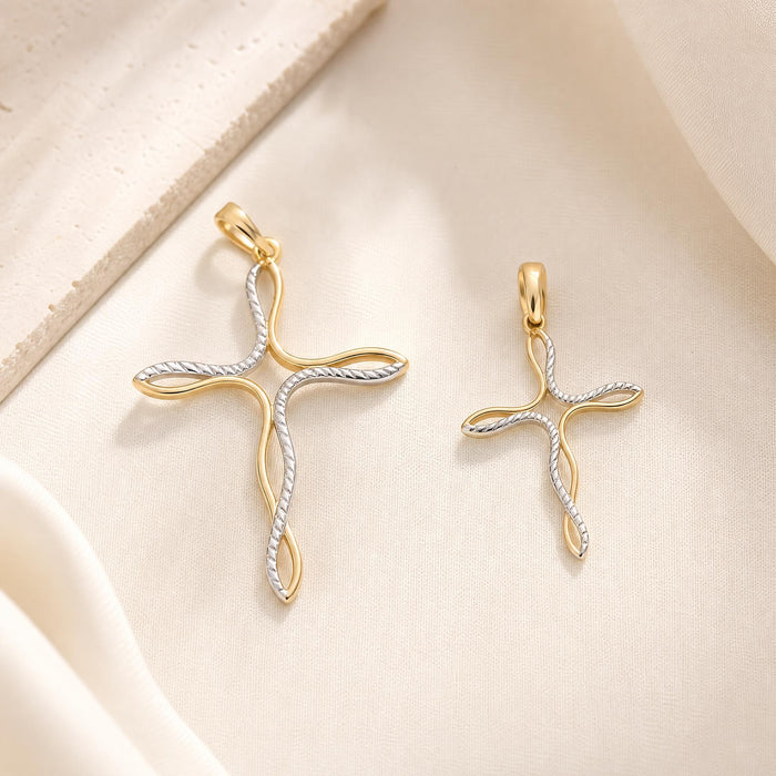 Two-Tone Gold Cross Pendant in 18K Gold