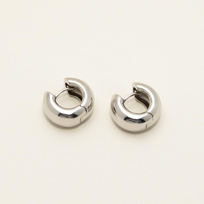 Wide Huggie Hoop Earrings in Sterling Silver